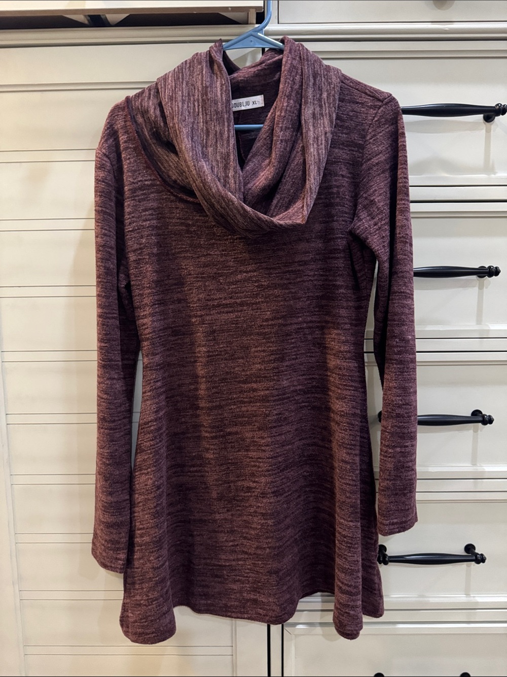 Doublju Marled Wine colored- Cowl Neck Tunic Sweater
